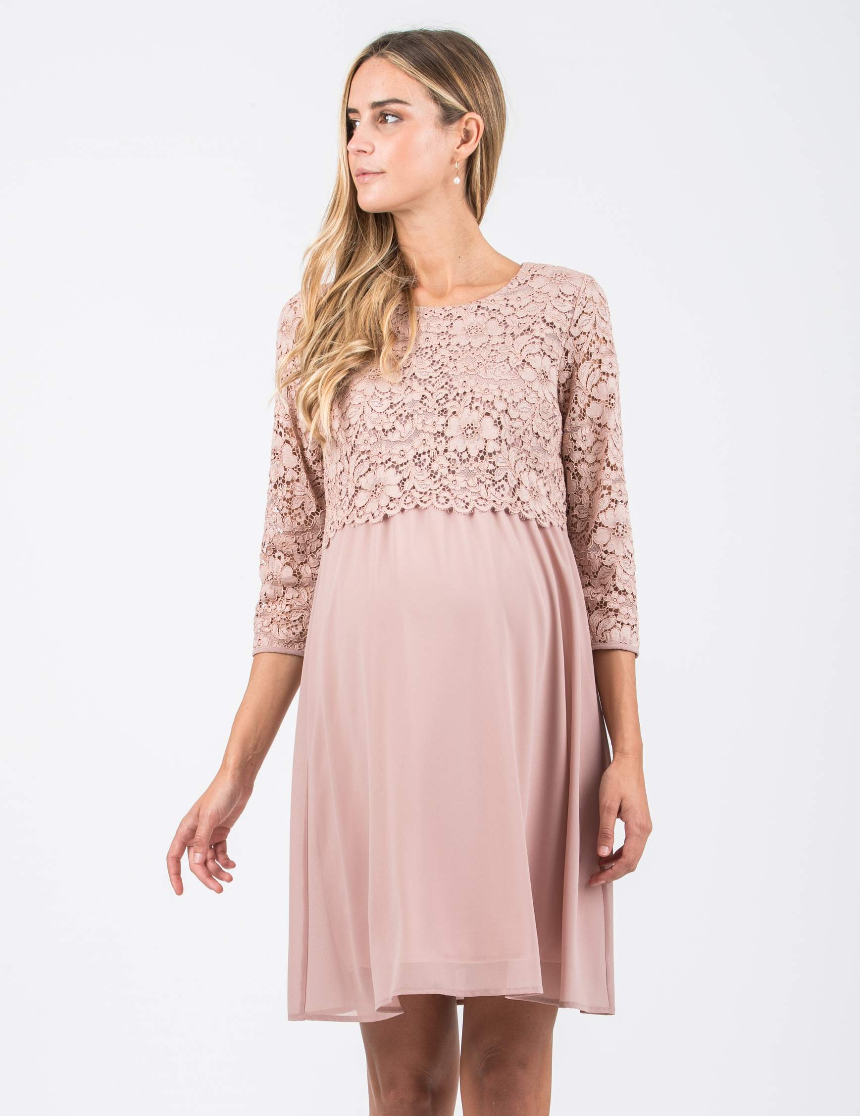 ELEONORA - Lace and Chiffon Maternity & Nursing Dress (Cipria)