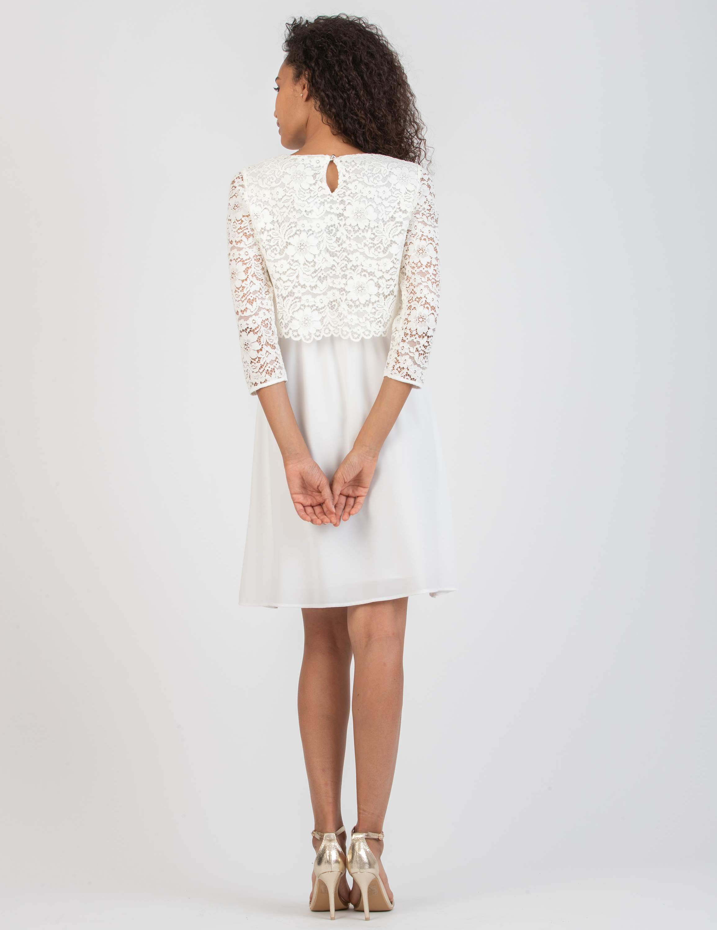 ELEONORA - Lace and Chiffon Maternity & Nursing Dress (Avorio)