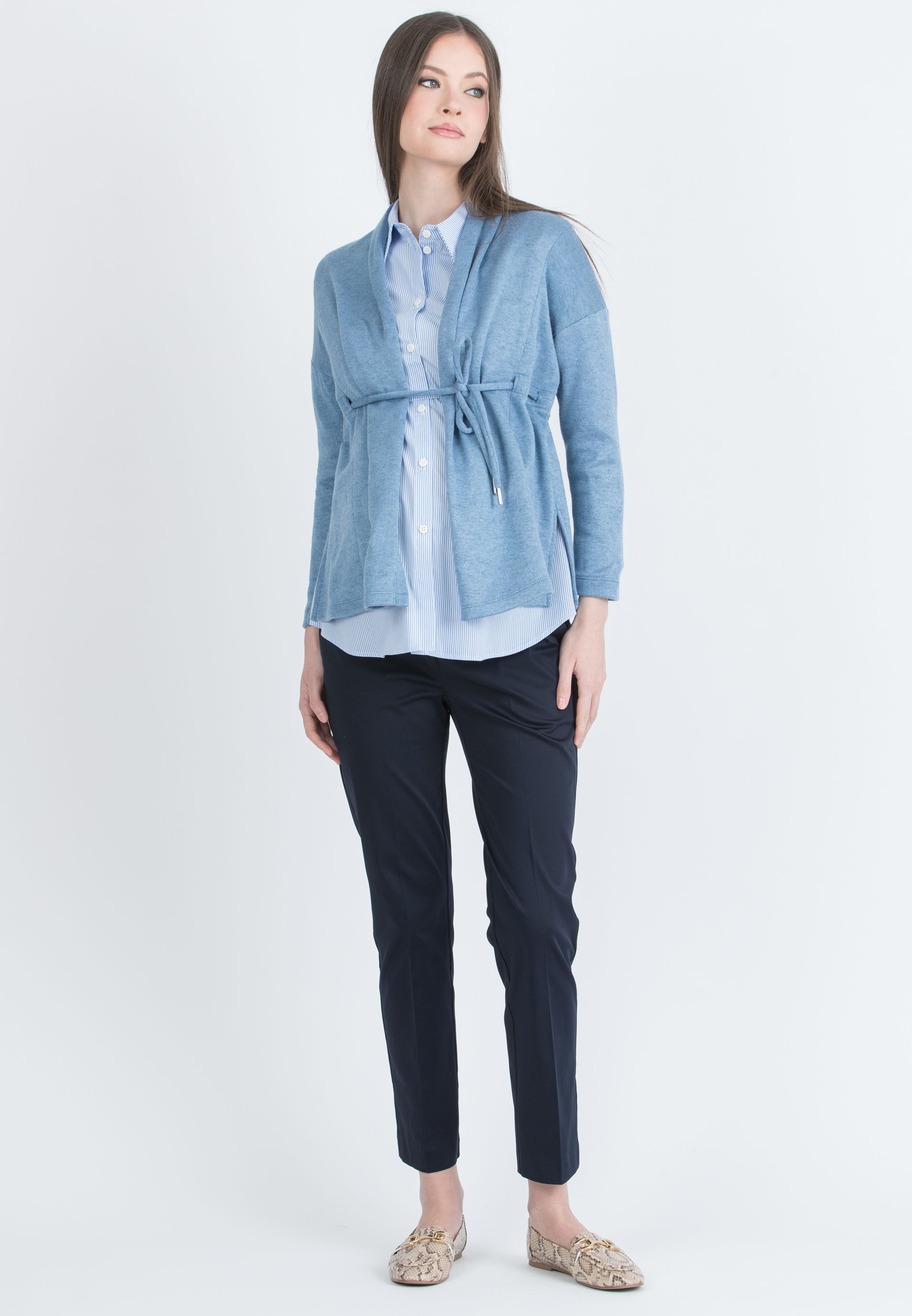 ALMA – Maternity Knit Cardigan with Tie (Denim)