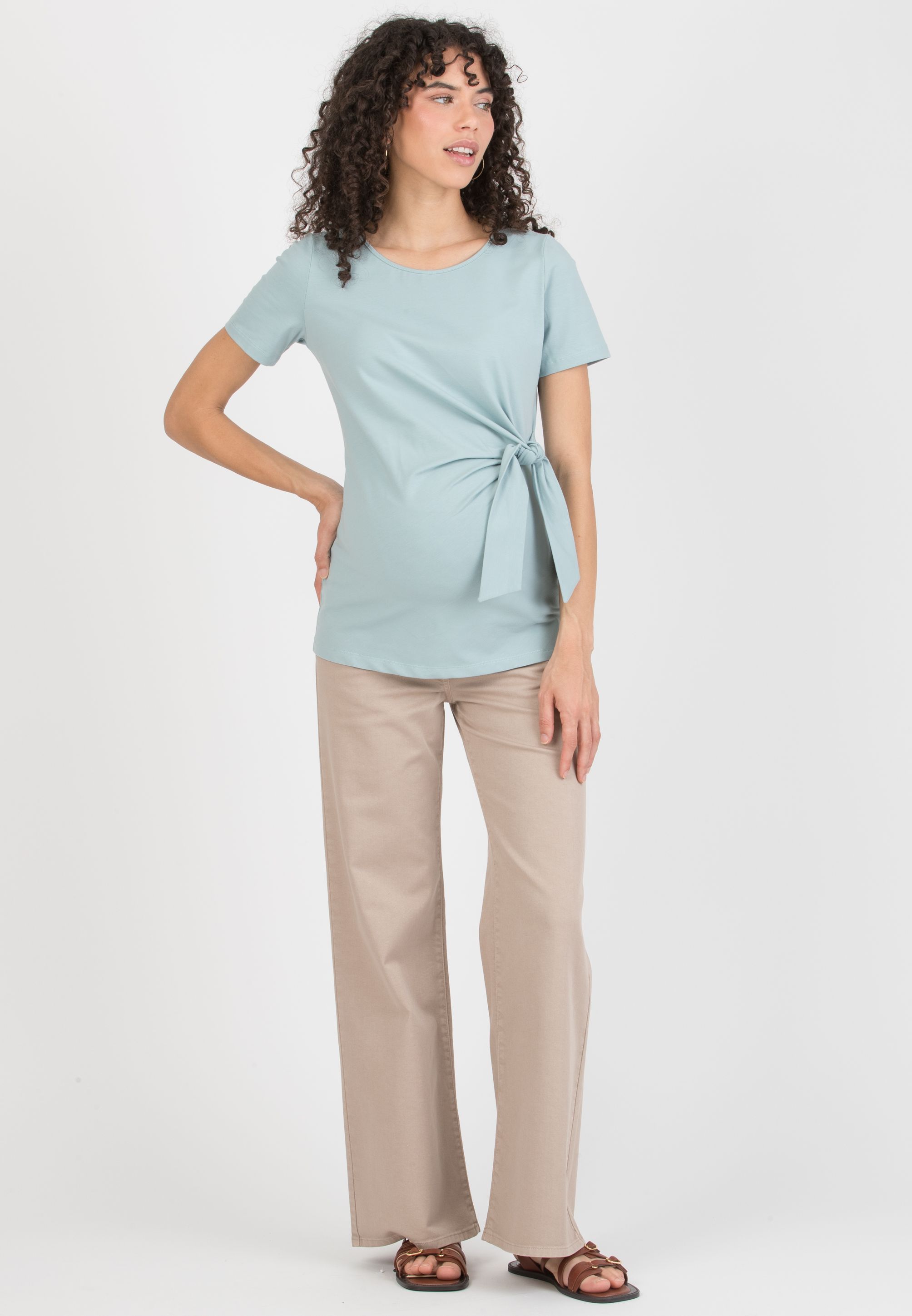 KAREN M - Maternity Cotton Jersey T-Shirt with Side Knot (Verde Salvia)