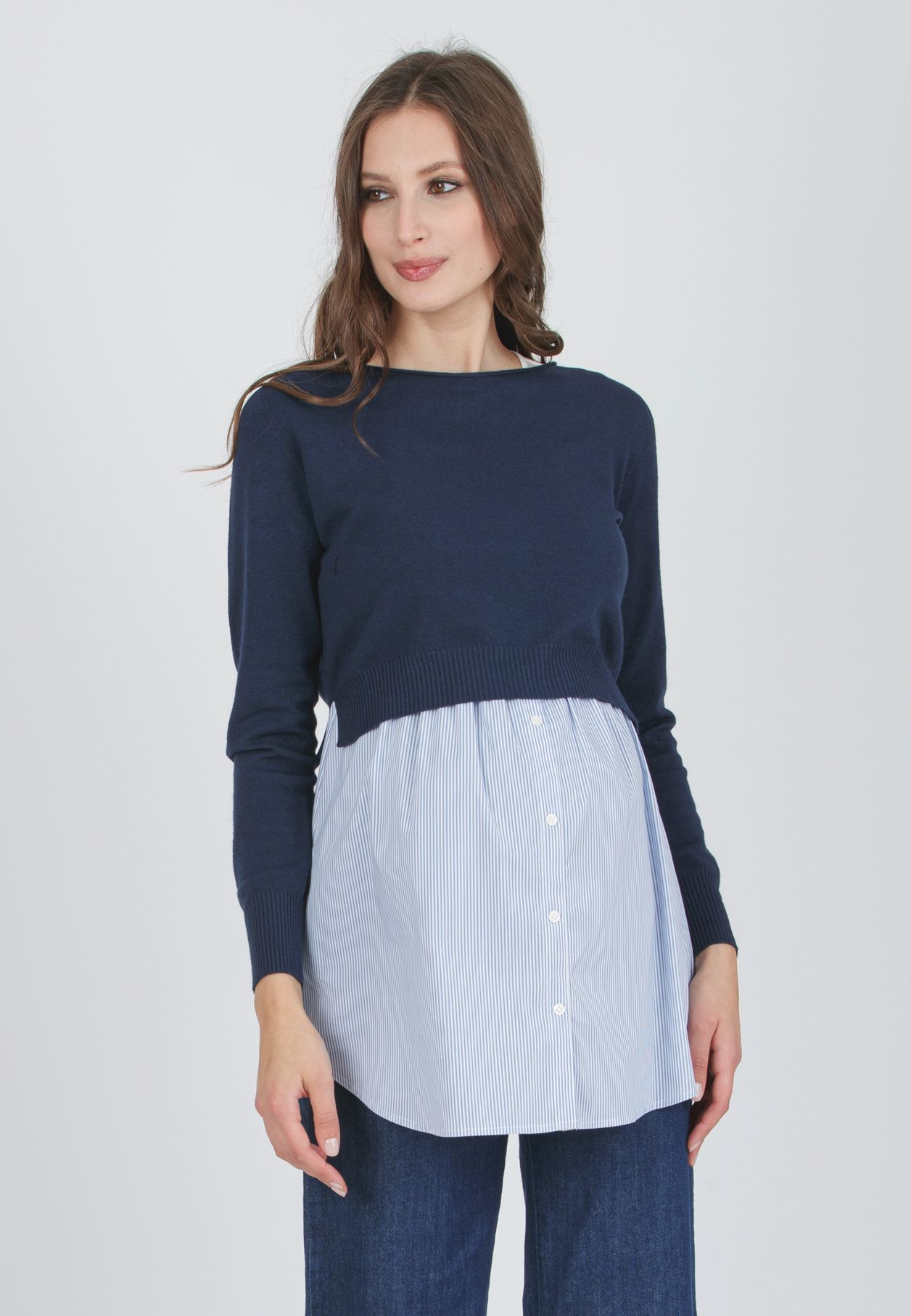 ANGELA R - Maternity & Nursing Sweater with Matching Striped Top (Blu)