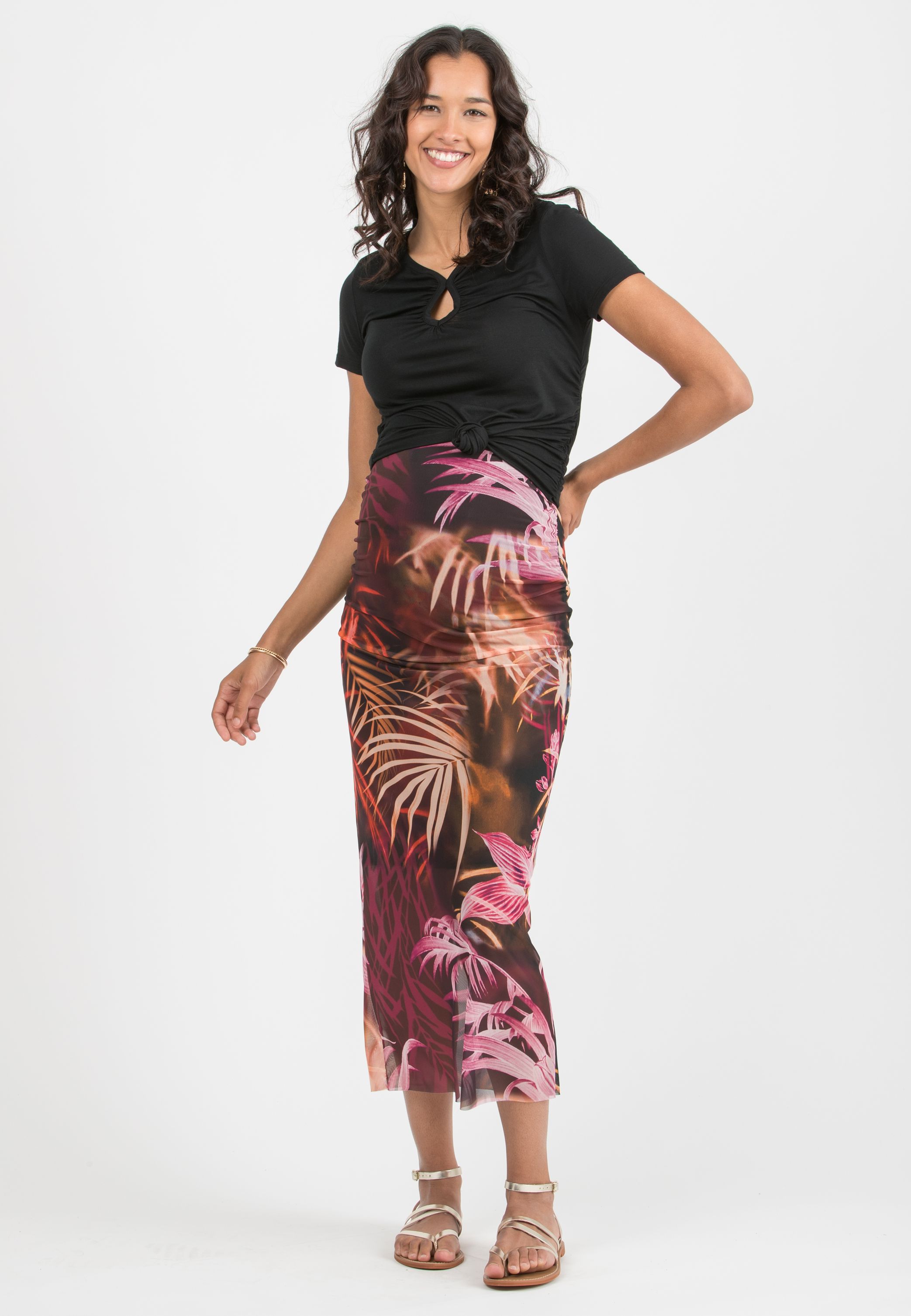 JUPITER – Maternity Printed Mesh Skirt (Fuxia)